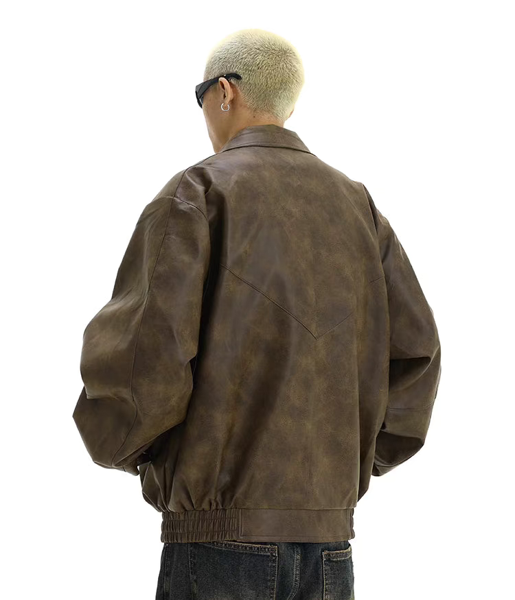 Brown Leather Bomber Jacket