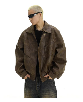 Brown Leather Bomber Jacket