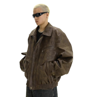 Brown Leather Bomber Jacket