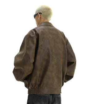 Brown Leather Bomber Jacket