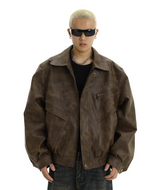 Brown Leather Bomber Jacket