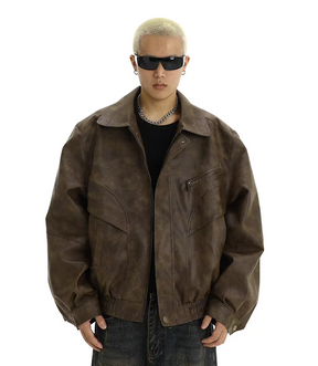 Brown Leather Bomber Jacket
